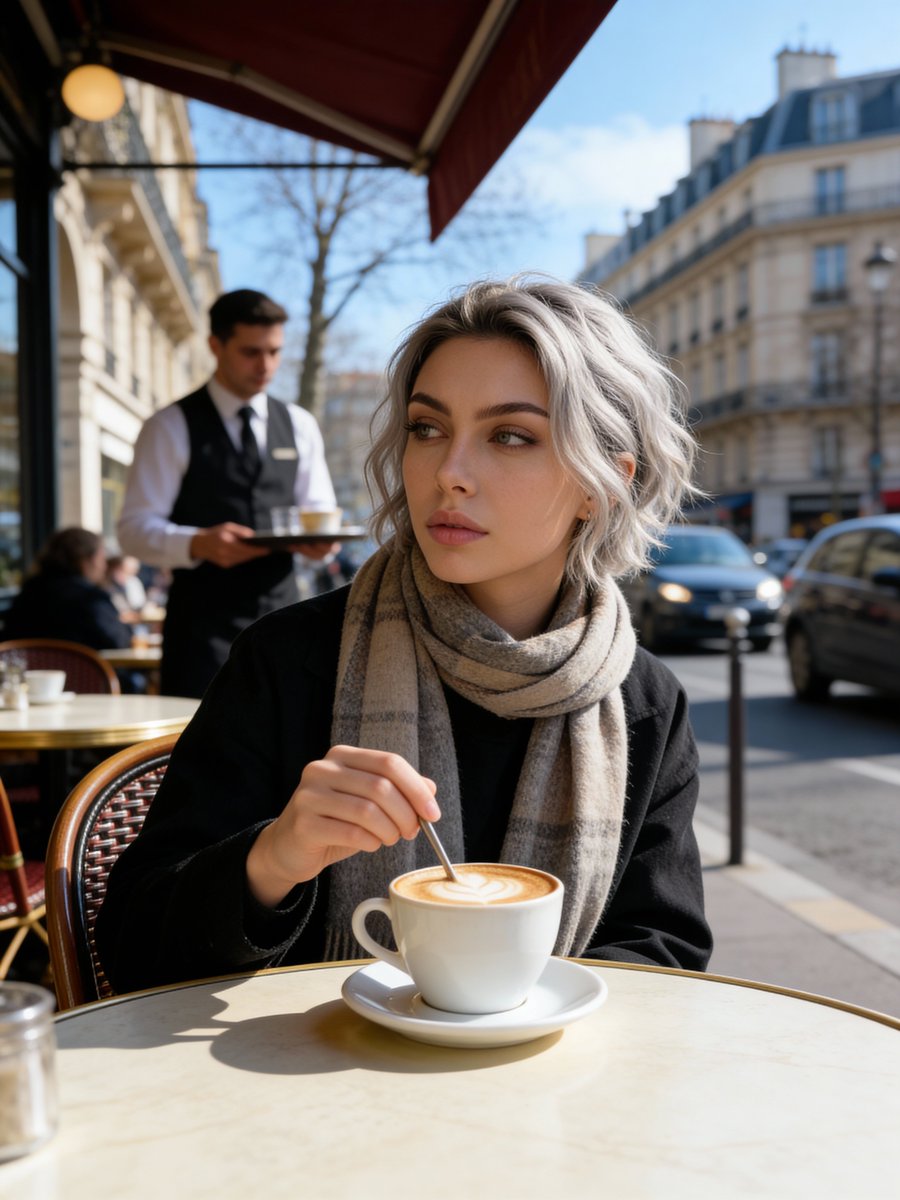 Paris Marais cafe terrace portrait prompt