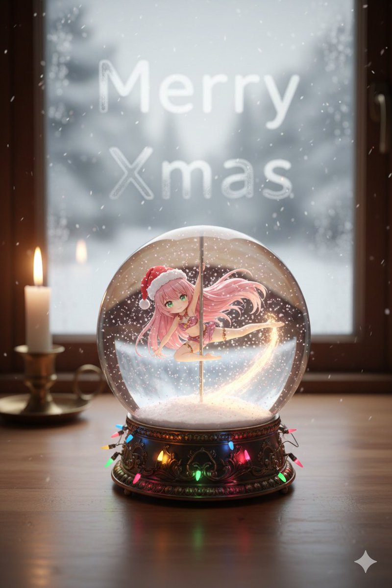 Anime Chibi Character in a Photorealistic Christmas Snow Globe