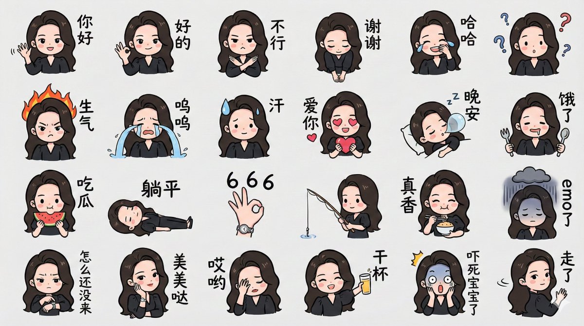 LINE-style Q-version emoji portrait grid example