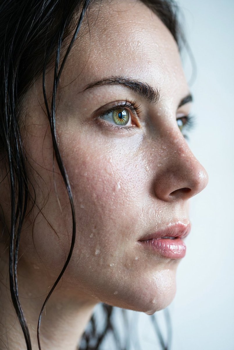 Hyper-Realistic Wet Skin Portrait